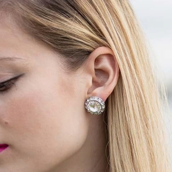 Clear 20mm Crystal Framed Post Earrings Wedding Jewelry - Picture 2 of 4